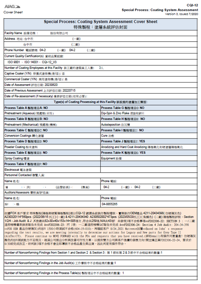 AIAG CQI 特殊製程評核證明